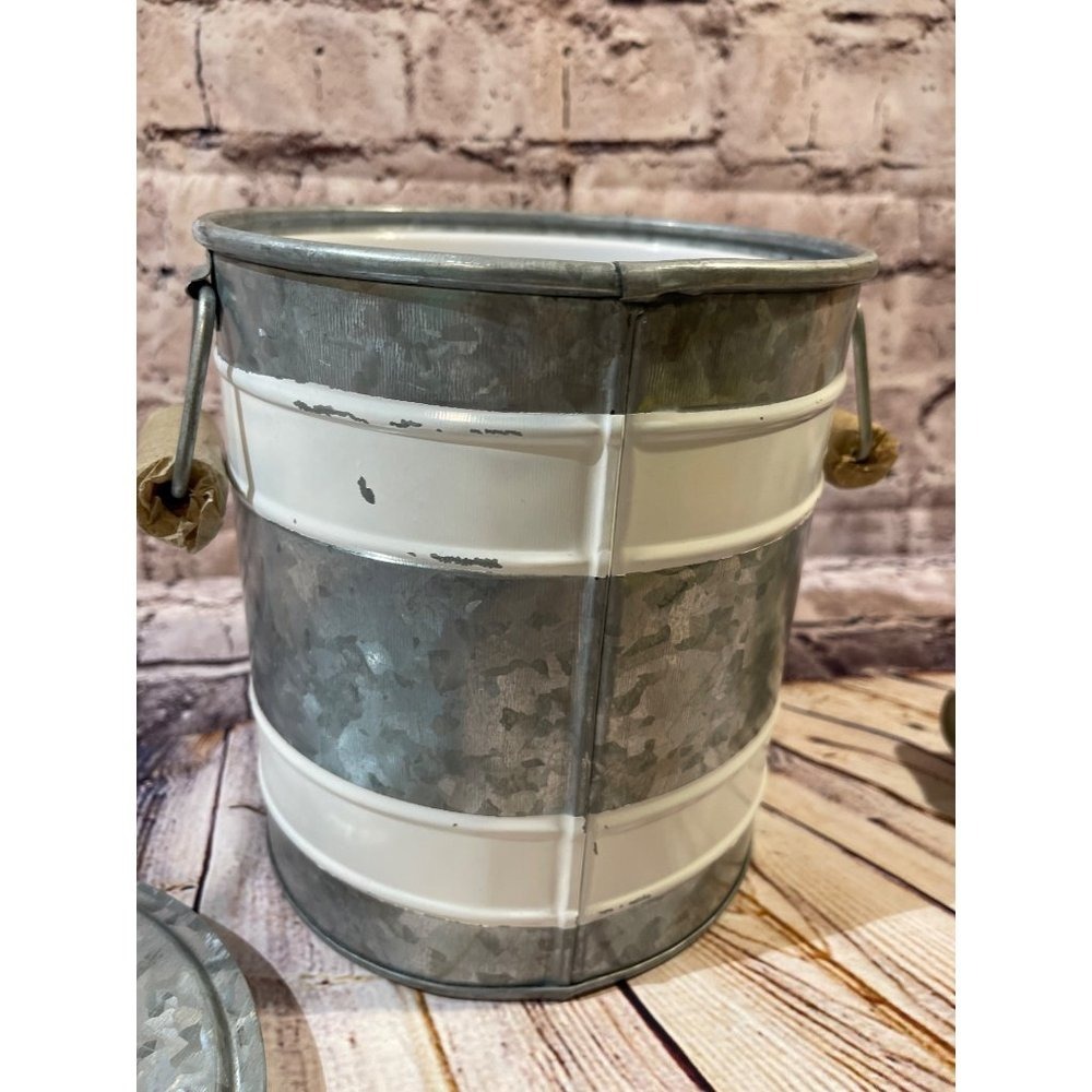 Unbranded Galvanized Metal Ice Bucket Silver White Drinks Rustic Farmhouse Decor - Picture 7 of 10